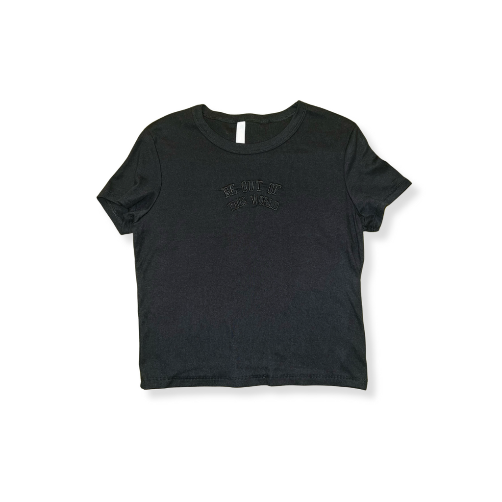Be OTW Embroidered Women’s Baby Tee Shirt (Black)