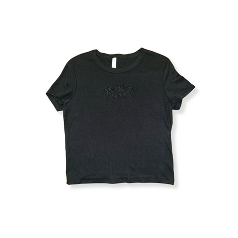 Be OTW Embroidered Women’s Baby Tee Shirt (Black)