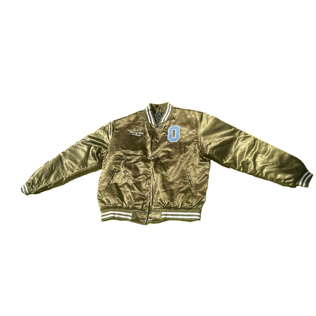 Be OTW Heavy Satin Denim Appliqué Varsity Jacket (Olive Green)